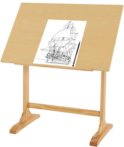 VISWIN 60 x 90 cm Table à Dessin en Bois, Angle Réglable, 86 cm de Hauteur Table d'artiste en Bois de Pin Massif pour Dessin, Inclinable à Plat, Studio Art Craft Bureau pour Peinture, Dessin