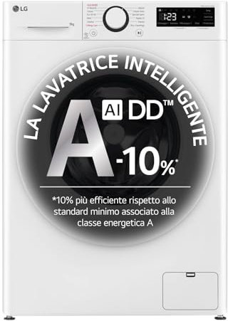 LG AI DD F4R3009NNWW Lavatrice Classe A -10%, Carica Frontale Serie R3, Lavatrice 9kg, 1400 giri, AI Wash, Motore Inverter Direct Drive, Smart Diagnosis, Cestello a bolle, Libera installazione, Bianca