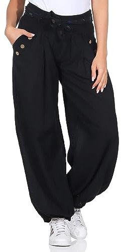 ZARMEXX Haremshose Pumphose mit Gürtel Pluderhose Uni-Farben Ballonhose Aladinhose Harem Hose Sommerhose Yoga One Size (schwarz, 36-40)