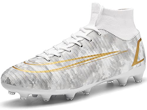 Topwolve Fußballschuhe Herren Outdoor Sport High Top Spike Fußballschuhe Grass Professionelle Fußballschuhe Leichte Atmungsaktive Athletics Trainingsschuhe Weiß 45 EU