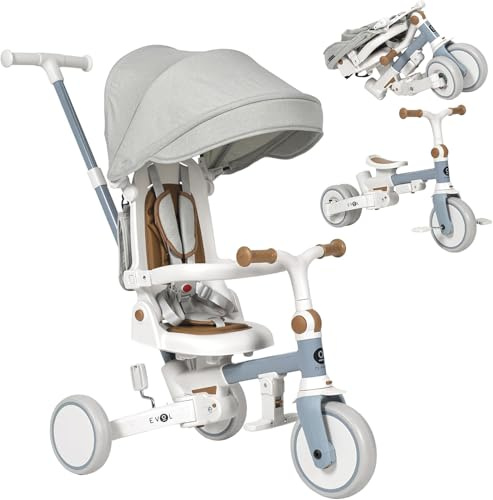 Olmitos - Evolutionäres 5-in-1-Baby-Dreirad - Kinderfahrrad ab 1 Jahr bis 5 Jahren - vom Dreirad zum Fahrrad mit oder ohne Pedale - anpassbar und transformierbar (Blau)