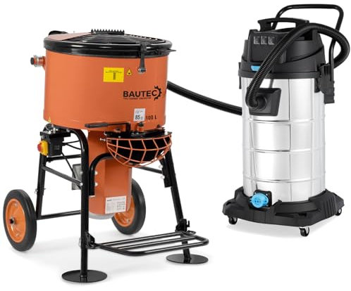 BAUTEC Kombiset » Zwangsmischer 100 L (1,1 KW / 230 V) + Industriesauger 80 L » Mischmaschine, Mörtelmischer, Tellerzwangsmischer, Betonmischer