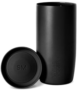 Simple Modern Travel Coffee Mug Tumbler with 360° Lid | Ceramic-Lined Insulated Stainless Steel Cold Brew Iced Coffee Cup | Gifts for Women Men Her Him | Voyager Signature | 16oz | Midnight Black