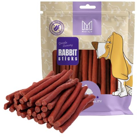 MERSJO Zucchero per cani – 77% alta percentuale di carne, senza additivi, senza cereali e zucchero, dolcetti per cani per supplemento quotidiano, aiuto naturale per la masticazione, conigli morbidi,