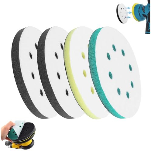 GIONAR 4 PCS 125mm Polishing Pads, Foam Sanding Pads, Soft & Hard Orbital Sander Backing Pads by Elechiakan, Impact Resistant, Low Noise, Compatible with Mouse Sander, Detail Sander, Drill, 5 Hole
