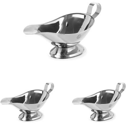 HENDI Salsera, 280 ml, con base, cazo recipiente pequeño para salsas, salsera con pico vertedor, 200x100x(H)105mm, acero inoxidable (Paquete de 3)