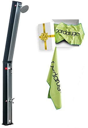 DARDARUGA Doccia Solare da Giardino da Esterno Curve con Serbatoio 35 Litri, Piscina Campeggio, con Miscelatore, soffione orientabile e Rubinetto lavapiedi - in Regalo Asciugamano in Microfibra