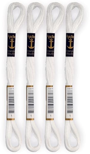 Anchor - Lot de 4 échevettes Stranded Cotton Mouliné | 100% coton | Fil à Broder, point de croix, canevas | coloris blanc lumineux | Ref 4635000-4EA_00001