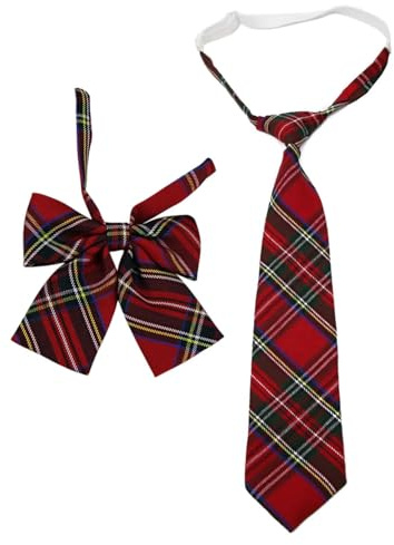 FUGLUS Cravatta tartan rossa, con elastico, pre-legato, da Uomo Donne, motivo tartan, accessorio, costume, carnevale, festa a tema