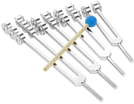 TOBEOME 4 Piezas/Juego de Diapasones de 32/48/64/128 Hz con Martillo para Pruebas del Nervioso, Terapia de Sanación con Sonido, Atención Médica