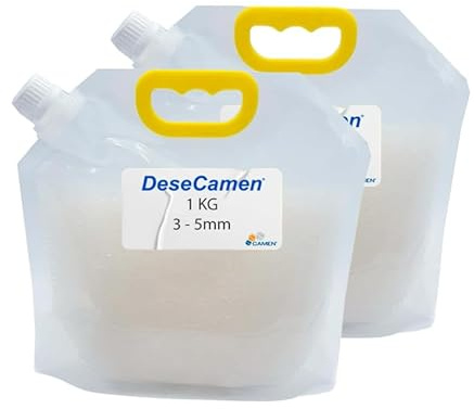 Desecamen – Pack 2 Bolsas 1 kg Sílica Gel Desecante | Gránulos 3–5 mm | Antihumedad para Armarios, Flores, Filamento 3D | Reutilizable sin Electricidad | Deshumidificador Natural