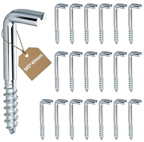 Rbleote Confezione Da 20 Pezzi Ganci a Vite M5-40 Mm Acciaio Inox Multiuso L Gancio a Vite per Piante Tazze Decorazioni Artistich