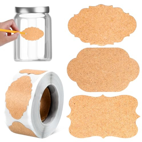 DOPENSPI 300PCS Gift Tag Labels, 1.2 x 2 Paper Gift Labels Stickers 4 Styles Removable Label for Gifts Self-Adhesive Presents Stickers for Presents Jars Food DIY Craft Decor