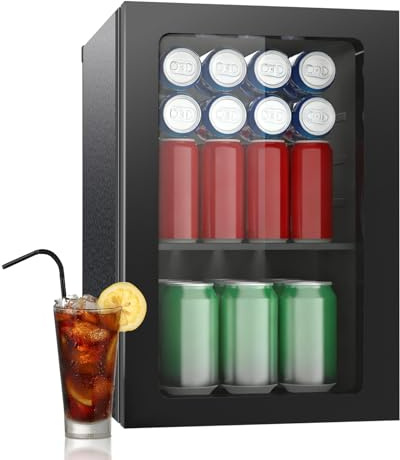 DollarDash Frigorífico para bebidas, 24 latas/20 litros, minifrigorífico con puerta de transparante para limonada, cerveza o vino, encimera de frigorífico con estantes extraíbles ajustables