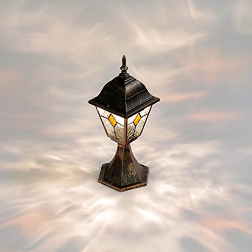 Licht-Erlebnisse Wegeleuchte Glas Aluminium in Kupfer Antik IP44 Weg Garten 42 cm hoch E27 Tiffany Stil Rustikal Laterne Sockelleuchte Außen SALZBURG