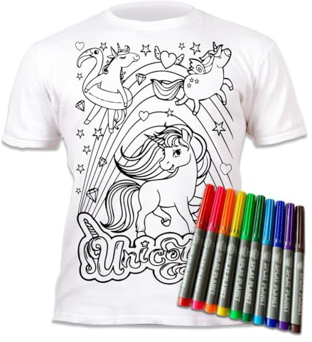Splat Planet Maglietta Unicorn, colorazione magica con 10 pennarelli magici lavabili e atossici - Colora la tua maglietta, lavala e ricolorala (Unicorn, 12-13 anni)
