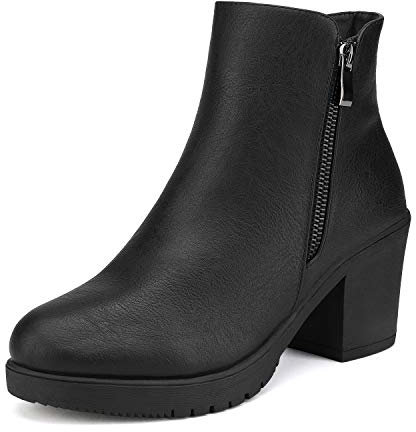 DREAM PAIRS Bottines Femme Confortables à Talon Large avec Fermeture Éclair Mode et Stables,Size 40.5,Noir Brillant,Z0EY-2