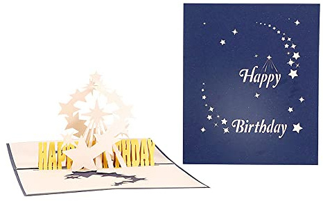 ANEWISH Carte d'anniversaire 3D, Conception d'étoile Filante, Carte Pop-up HAPPY BRITHDAY, avec Enveloppe