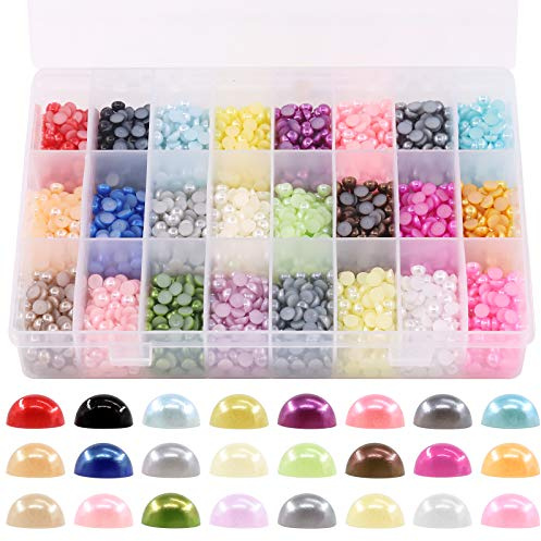 Glarks Juego de 2880 cuentas de 6 mm, 24 colores, parte trasera plana, media redonda, perlas cabujón, parte trasera plana