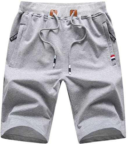 Short Homme Sport Coton Short avec Poches Zippées Short de Sport de Course de Musculation pour Homme Short de Sport en Coton Respirant avec Poches