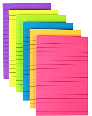4 in x 6 in Lined Sticky Notes for Post,6 Bright Colors Self-Stick Notes, 45 Sheets Per Pad, 6 Pads, 270 Sheets Total