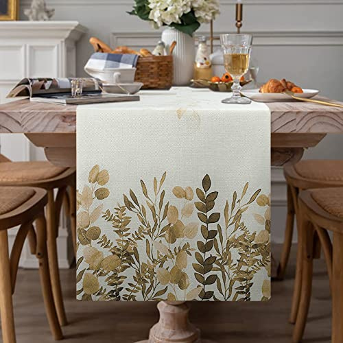 Camino de Mesa Hojas de Eucalipto Amarillas Retro Rústico Mantel de Mesa Mantel Decorativo Fácil de Limpia Lino Moderno Caminos de Mesa para Decoración de Mesa Sala de Estar Picnics 33x183cm