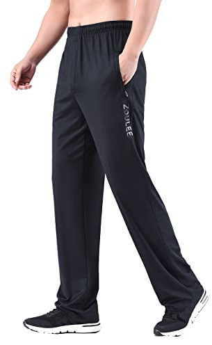 Zoulee New Men's Front Zipper Fly Open-Bottom Sweatpants Jogger Pants, Black, Large