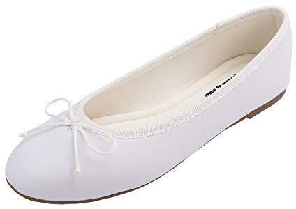 Feversole Mary Jane lack damskor platta pumps stängda bekväma skor, Napa vit, 38.5 EU