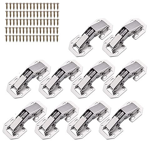 Bohaner 10 Pack Cabinet Hinges with 80 Pack Screws Kitchen Cupboard Hinges Full Overlay Mute Hydraulic Soft Close Hinges for Kitchen Cupboard Bedroom Wardrobe Bathroom Dining Room
