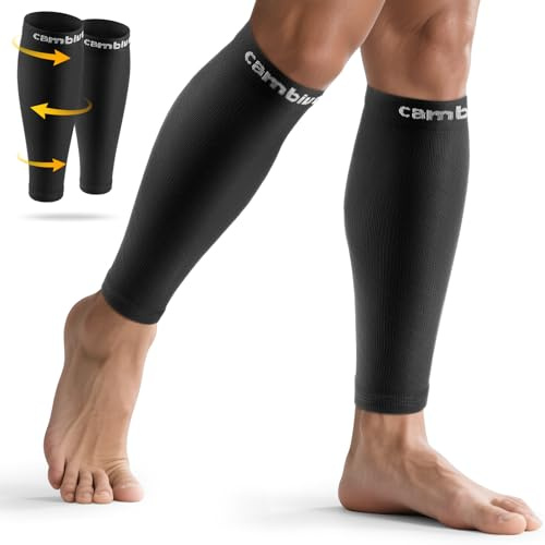 CAMBIVO Manchon Compression Mollet 2 Paires, Bas de Contention Femme Homme, Chaussettes de Contention sans Pied, pour Circulation Sanguine Jambes, Varicose Vein, Sport Course a Pied Vélo Voyage Avion