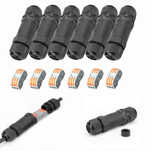 6 PCS IP68 Imperméable Connecteur de Câble électrique, Boîte de Jonction de Plein Air,YUSHIHU Boîtier de derivation etanche exterieur 3 Voies and bornes à levier, pour Câble Ø 6 à 11mm