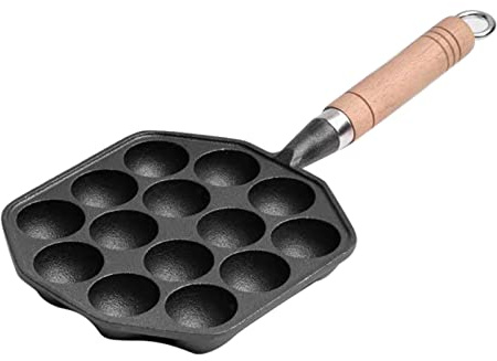Nonstick Aebleskiver panna, gjutjärn Takoyaki grillpanna fylld pannkaksmaskin med avtagbart handtag 14 grepp och lätt att baka bricka för att göra pannkaksbollar