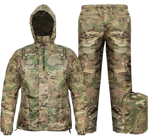 Tongcamo Regenanzüge für Männer Wasserdicht - Regenbekleidung Erwachsene Regenjacke und Hose, Atmungsaktiver Leichter Regenmantel mit Kapuze Jagd Cp Camo Arbeit Motorrad