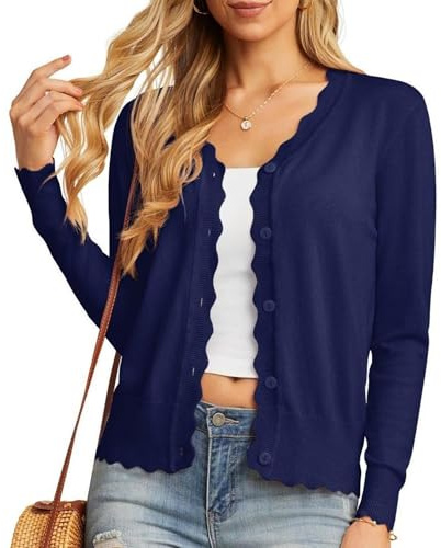 GRECERELLE Knitted Cardigan Ladies Cardigans Long Cardigan for Women Cardigan Long Cardigan Flowy Ruffle (Navy Blue, XXL)