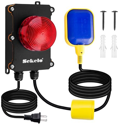 Sump Pump Alarm,Sekelo High Water Alarm with 10ft Level Float Switch,110dB Loud Alarm and High Brightness LED Indicator ,IP67 Indoor/Outdoor Use,Ideal for Septic Sump Pump Pond Water Tank