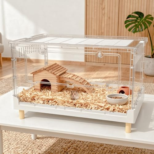 Ruexue Larger Acrylic Transparent Hamster Cage - Small Animal Cage for Guinea Pig, Hedgehog,Dwarf Hamster, Rat,Mouse,Ferret, Sugar Glider and Bird,DIY Extendable & Stackable（27.5 Lx16.9 Wx15.4 H）
