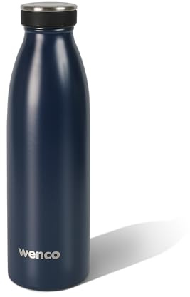wenco Vattenflaska i rostfritt stål marinblå – 500 ml – perfekt för barn, BPA-fri, läckagesäker, lämplig för kolsyra – liten termosflaska för bubblor, sport, skola, fitness