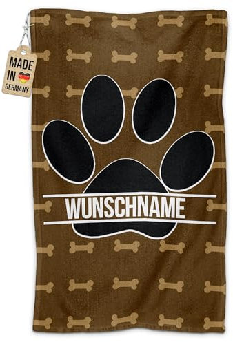 PR Print Royal Personalisiertes Hundehandtuch mit Name selbst gestalten - Hundepfote - Pfotentuch für Hunde, Haustier-Handtuch | Fotohandtuch, 50 x 30 cm braun