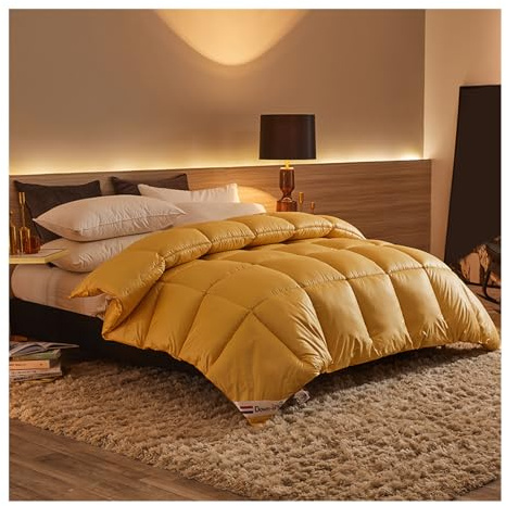 HonunGron Trapunta Invernale, Piumone Invernale Matrimoniale in Piuma d’Oca 780 gr/mq, Piumone Matrimoniale 4 Stagioni, Piumino Caldo per la Casa e l'hotel (Giallo,220x240cm(5kg))