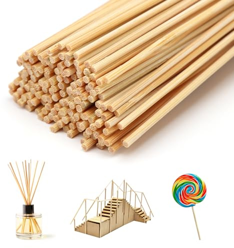 150PCS Wooden Sticks, Round Natural Dowel Rods 15cm x 2mm Cake Candy Pop Sticks for DIY Crafts Building Model Woodcraft Decorations Baking Cakes Party