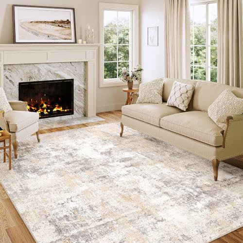 HUGEAR Washable Rugs Living Room Rug 150x210cm Beige Grey Large Carpet | Area Rug,Non Slip,Washable,Abstract Natural Neutral Modern,for Living Room, Bedroom, Kitchen, Hall, Lounge