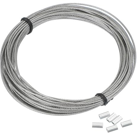 PATIKIL 1/32 Wire Rope, 33 ft 304 Stainless Steel Wire Cable Black Vinyl Coated with 20pcs M1 Crimping Sleeves, Clear