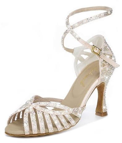 Latinsoul Y20533 Women's Sparkling Rhinestone Latin Dance Sandals, 2.95in Heel, Adjustable Ankle Clasp for Ballroom and Salsa Dancing
