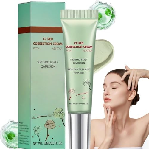 CC Red Correct With Cen-Tella,Colour Corrector,Tinted Moisturiser Face Women,Cc Cream Foundation,Anti Redness Cream For Face,Anti Redness Tinted Moisturiser,Balance Skin Tone,Invisible Pores(Green)