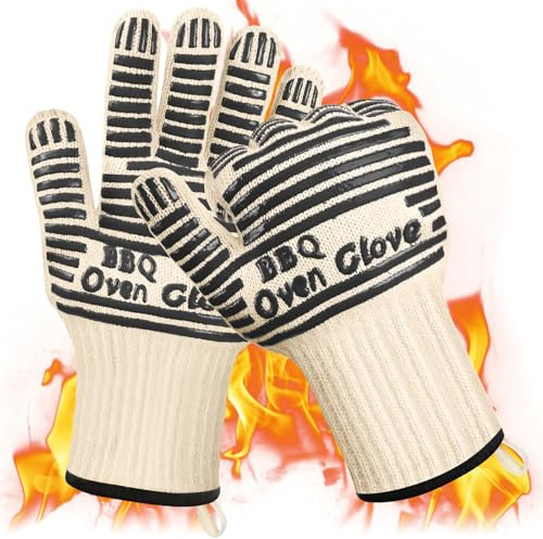 AUAUY Gants de Cuisine, Gant de Barbecue, Gants Anti Chaleur, Antidérapants en Silicone,Résistants à la Chaleur jusqu'à 350 °C, pour Cuisson, Barbecue, Cheminée, Grill (Noir - 32 cm)