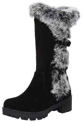 Xbemkste Women's Winter Boots with Non-Slip Sole Warm Lined Winter Shoes Boots Elegant Snow Boots Comfortable Round Thermal Boots Mid Shaft Boots Snow Shoes, black, 7 UK