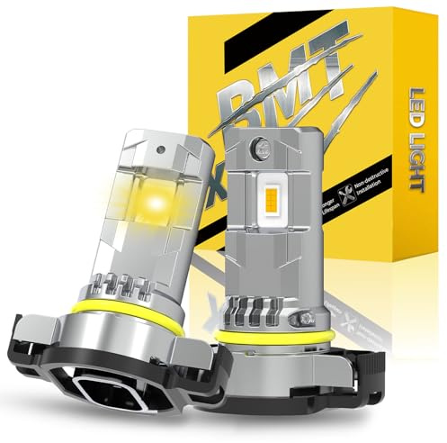 BMT xms PSX24W/H16EU 5202 LED Lampadina, 20000LM 400% Più luminosità Giallo ambra 3000K 2504 fendinebbia a LED, dimensioni mini 1:1 Plug and Play, 2 Pezzi