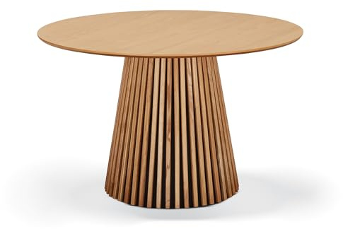 KHG Esstisch Rund 120 cm Durchmesser, Tischsockel mit Lamellen aus Massivholz Eiche - furnierte Tischplatte mit abgerundeter Schweizer Kante, stabil bis 100 kg, moderner Esszimmer Tisch