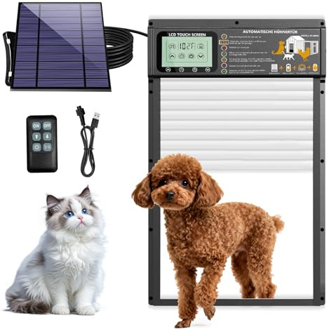 CMKJ Large Size Automatic Dog Door Cat Door Solar - Powered Doggy Door Opener, Timer Modes for Safe and Convenient Dog/Cat Keeping with Radar Mode, Remote Control, Inner Door Dimensions 10 L×13.4 H