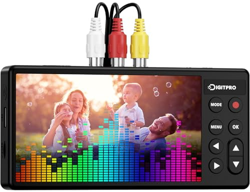 Convertitore da VHS a Digitale, HD 5 Grande Schermo Digitalizzatore VHS, Videoregistratore VHS Video Grabber Compatibile con Mini DV, Lettore DVD, Lettore Blu Ray, Hi8, Videocamera, Cassetta, Console